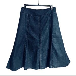 Liz Claiborne 100% Wide Waist Band Blue Denim Full Midi Side Zip Skirt sz 14